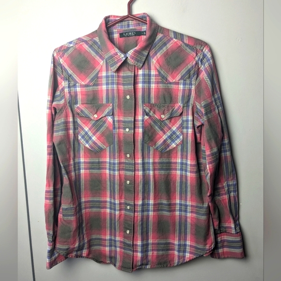 LAUREN RALPH LAUREN Women Blouse Style Western Size Large 100% Cotton - Picture 1 of 8